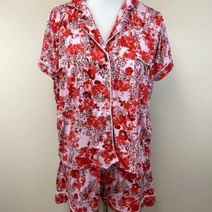 Studio Badgley Mischka L Pink Red Floral Pajama Set Soft Shirt Shorts